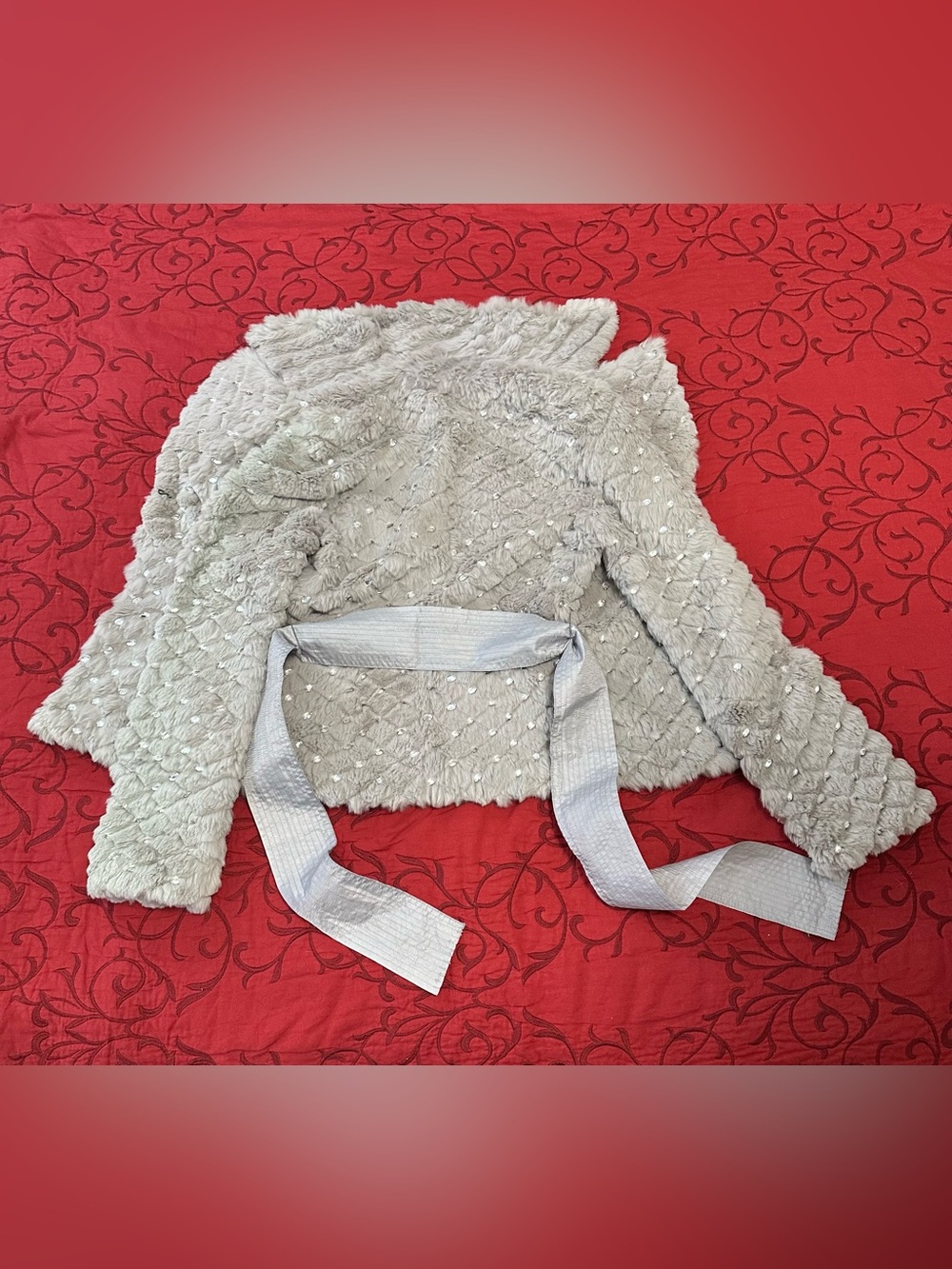 Sheri Bodell Silver Natural Rabbit Fur Belted Teddy Jacket - Picture 5 of 11